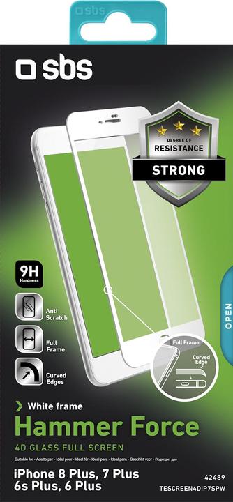 Produktbild SBS Displayschutzglas 4D für iPhone 8 Plus/7 Plus/6s Plus/6 Plus (1 Stück, Apple iPhone 6s Plus, Apple iPhone 8 Plus)