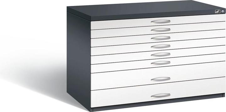 Actual product image C+P Drawing cabinet, A1, 8 drawers, height 760 mm, black grey / traffic white.