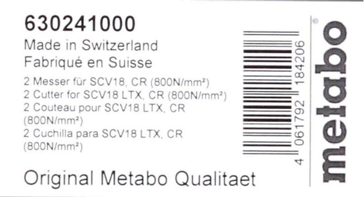 Produktbild Metabo 2 Messer für SCV18, Stahl bis 800 N/mm²