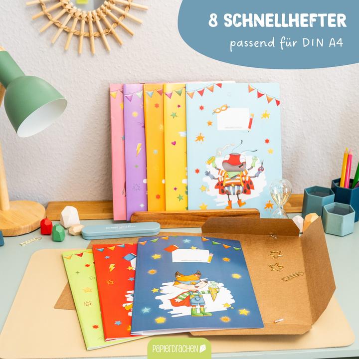 Produktbild Papierdrachen 8 Schnellhefter aus Karton – DIN A4 – Superhelden Tiere (A4, 8 x)