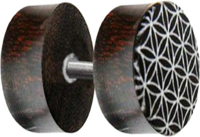 Star Piercing Fake Plug Blume des Lebens aus Tamarind Holz (ohne Messing, Organisch)