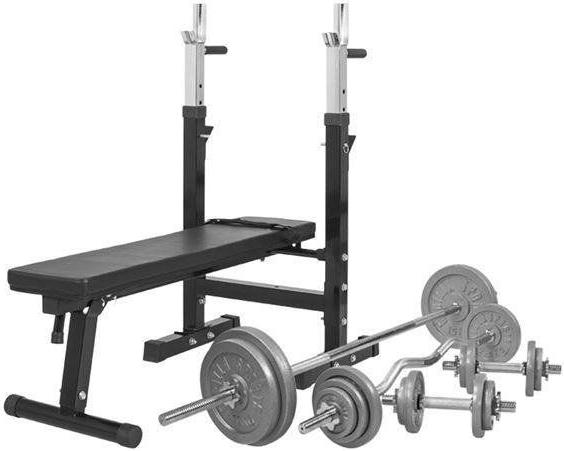 Gorilla Sports Banc de musculation avec support et ensemble de fonte