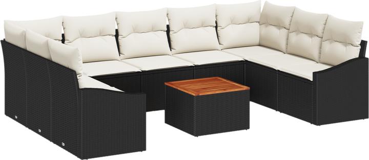 Produktbild VidaXL 10-teilige Garten-Sofa-Set mit Kissen Schwarz Poly Rattan Akazie