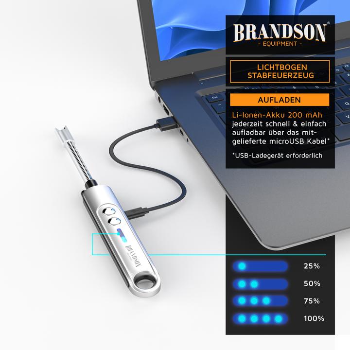 Produktbild Brandson Stabfeuerzeug Lichtbogen Feuerzeug elektrisch, USB aufladbar, Kerzenanzünder für Kerze, Grill, Kamin