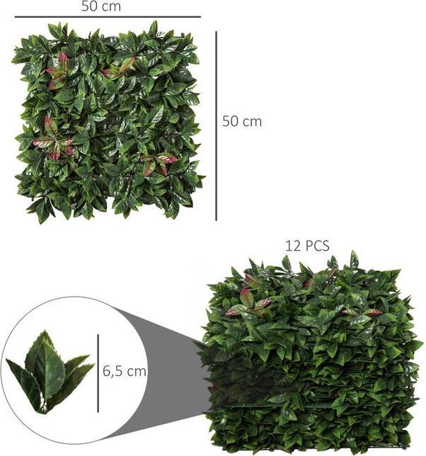 Immagine prodotto Swisshandel24 Parete di piante artificiali 12 pezzi Protezione UV schermo privacy, design nespola lucida, 50x50 (50 cm)