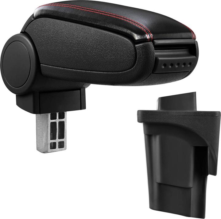 Actual product image Pro-Tec Seat Leon 1P centre armrest with storage compartment, faux leather, black with red stitching