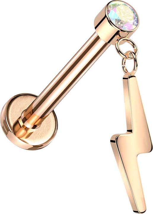 Star Piercing Micro Threadless Labret rosegold Zylinder rosegold Kristall multicolor Anhänger Blitz rosegold (Titan G23, ohne Messing)