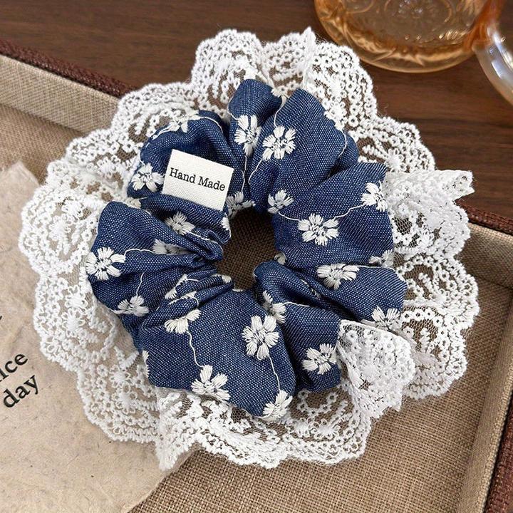 Actual product image Activity Board Elegante florale Stickerei aus Denim und Spitze für das Haar - Jersey Material, Niedlicher Stil