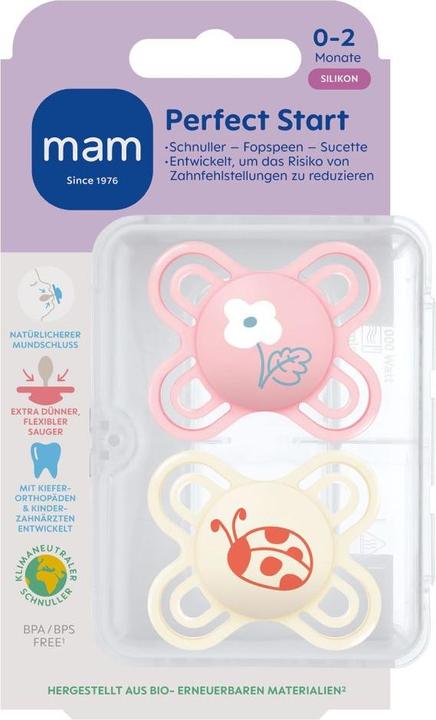 Actual product image MAM Perfect Start silicone, 0-2 months, 2 pcs, flower/beetle (2 x, up to 2 M.)
