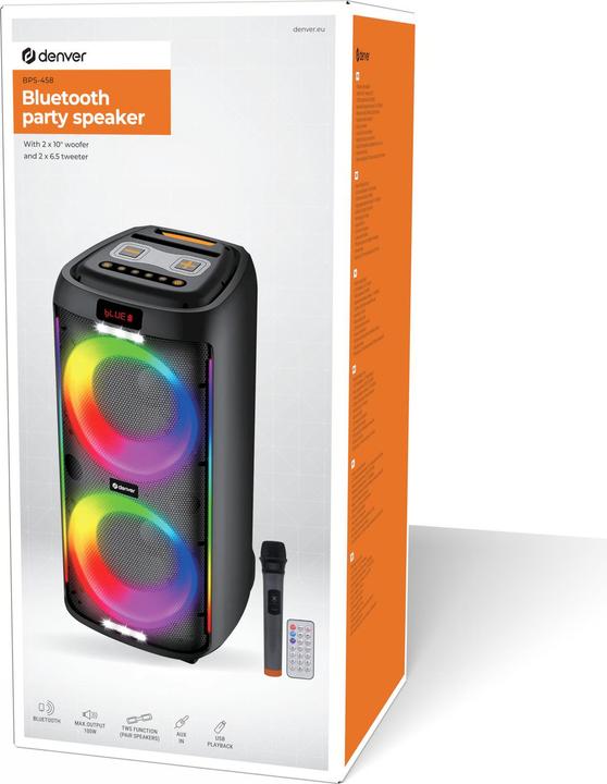 Actual product image Denver BPS-458 BT Party Speaker black (4 h, Battery operated)