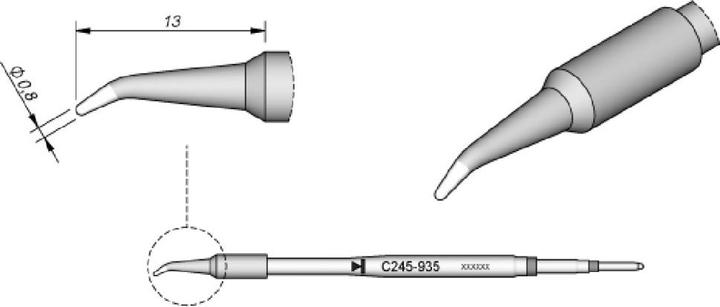 Actual product image JBC Soldering tip series C245, round shape, C245935/Ø 0.8 mm, curved (Soldering tip)