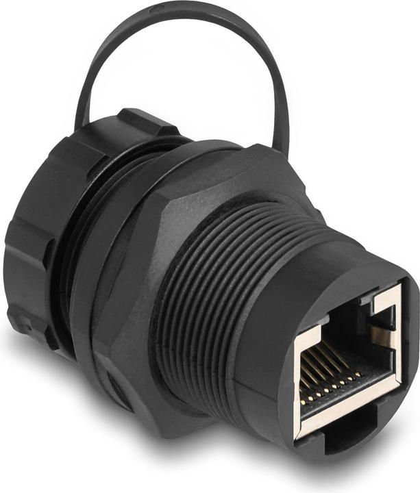 Produktbild Delock RJ45 Cat.6A Kupplung mit Verschlusskappe IP67 staub- und wasserdicht (Netzwerk Kupplung)
