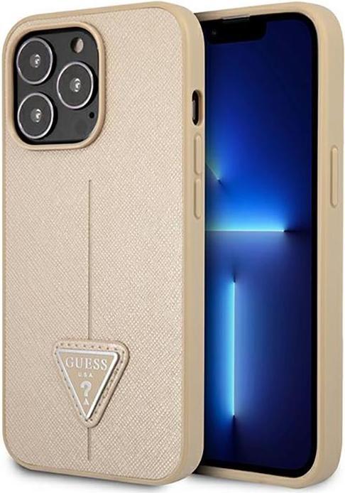 Image du produit Guess GUHCP14LPSATLE iPhone 14 Pro 6,1" beżowy/beige étui rigide SaffianoTriangle Logo (Apple iPhone 14 Pro)