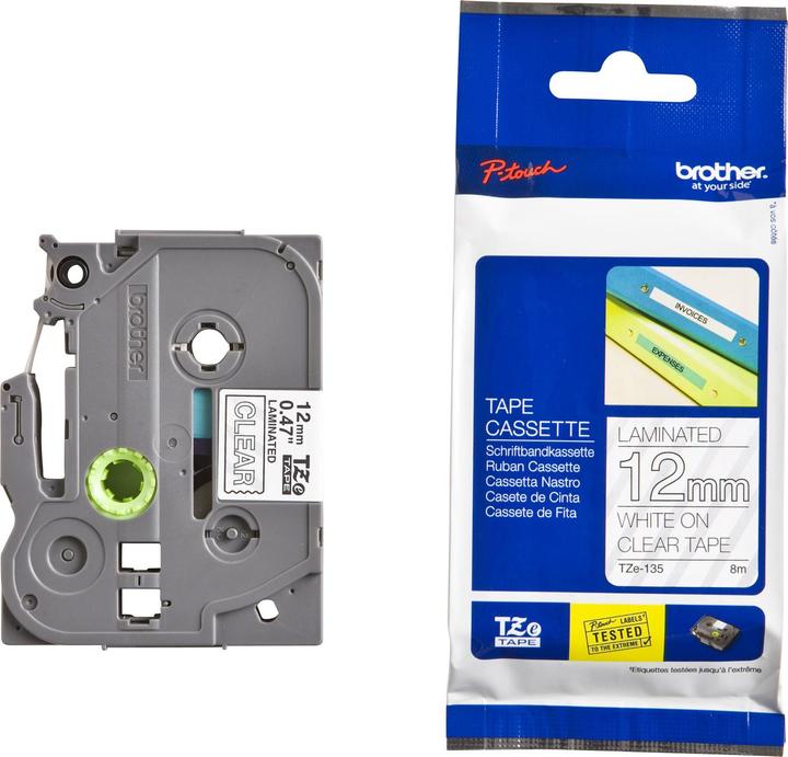 Brother Tze-135 (1.20 cm, White, Transparent)