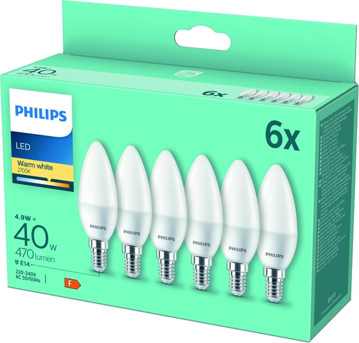 Immagine prodotto Philips Lampada a candela LED, set di 6 (E14, 4.90 W, 470 lm, 6 x, F)