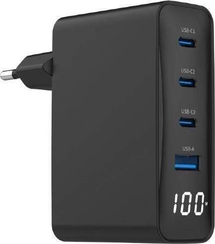 Actual product image Gembird CHARGER USB 100W 4PORT GAN/TA-UC-PDQC100LCD-01-BK (100 W)