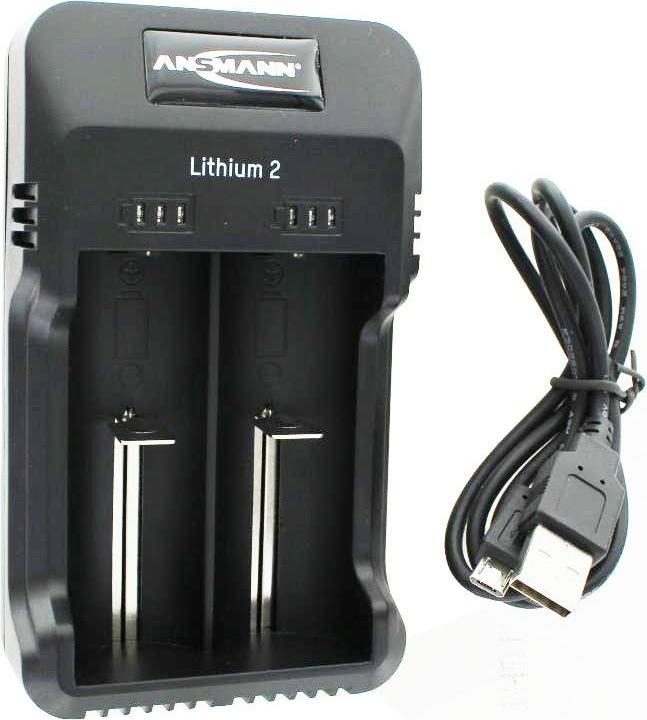 Actual product image Ansmann Charger Lithium 2 for 1-2 Li-Ion battery 3.6V, 3.7V with LED charge status indicators, black (1 pcs., Chargers without battery)