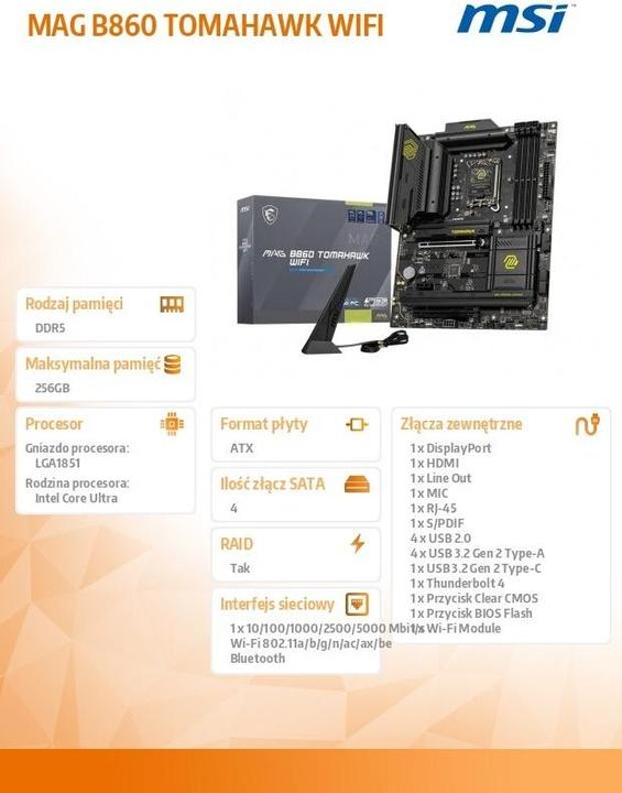 Produktbild MSI MAG B860 TOMAHAWK WIFI (LGA 1851, Intel B860, ATX)