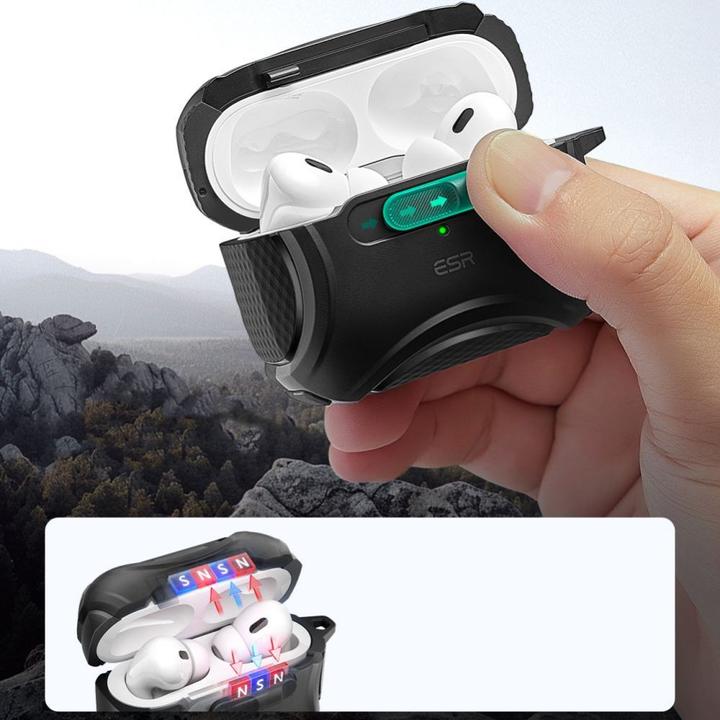 Produktbild ESR Cyber ​​Flicklock Halolock MagSafe Case for Airpods Pro 1 / 2 - Black (Kopfhörer Tasche)