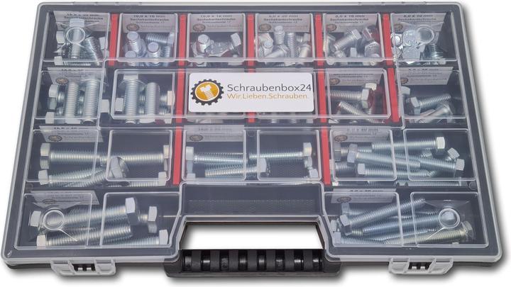 Actual product image Schraubenbox24 Hexagon bolts assortment M8-M10 // 10mm-50mm 110 pcs. Screw box DIN 933 (110 Screws per piece)