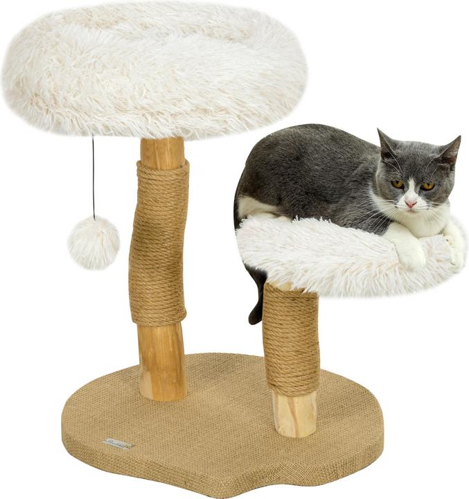 Produktbild PawHut Kratzbaum Birnbaumholz, Polyester Weiss (61.50 cm, Weiss+Naturholz)