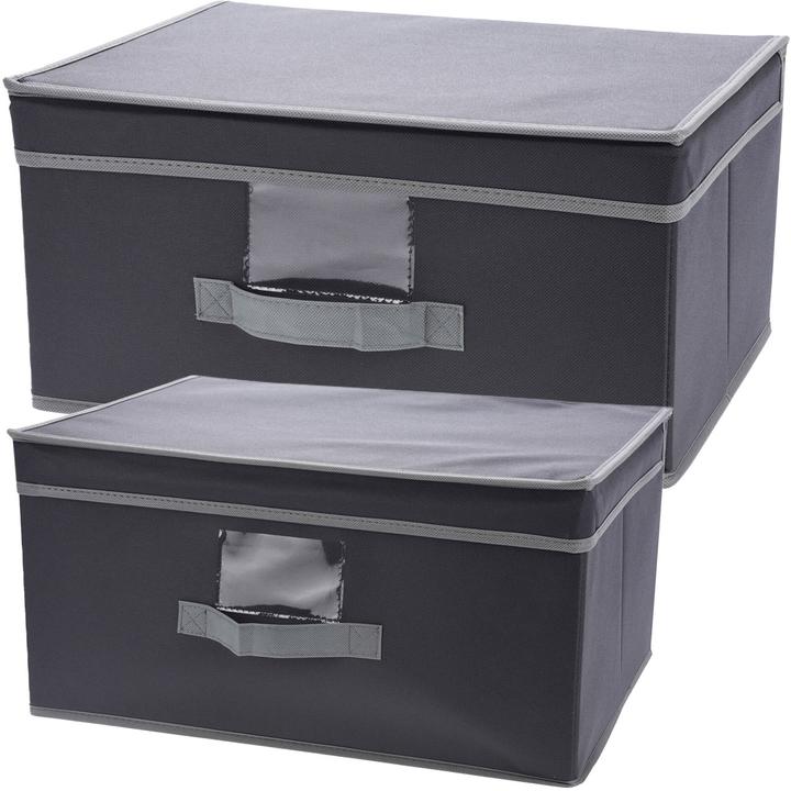 Produktbild Storage Solutions 2er-Set Aufbewahrungsbox mit Deckel & Henkel, faltbar in 2 Grössen, schwarz
