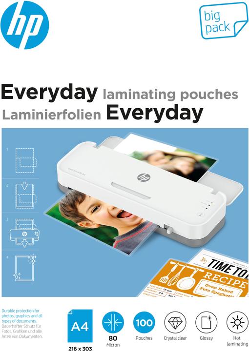 HP Film de plastification Everyday A4, 80 µm, 100 pièces, brillant (A4, 100 pièce(s), 80 µm)