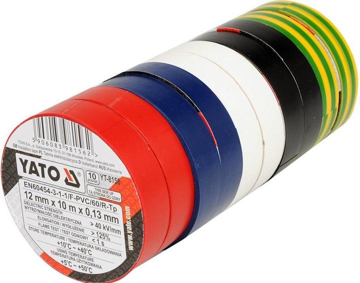 Produktbild Yato 10x Isolierband Klebeband 12mm 10m KfZ blau rot weiss schwarz gelb (12 mm)