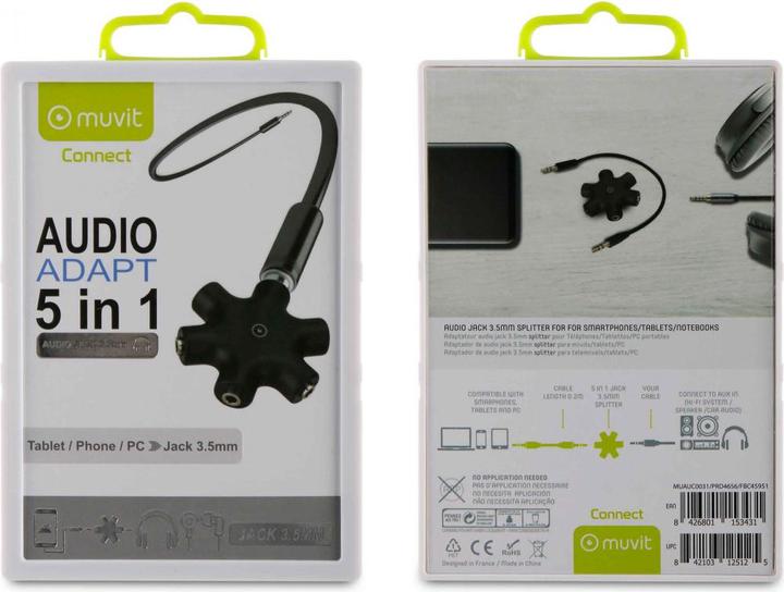 Actual product image Muvit Connect Hub Jack 3.5mm 5 Sorties Noir (0.13 m)