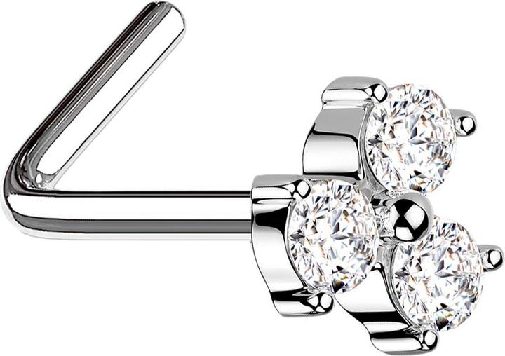 Star Piercing Nasenstecker gewinkelt silber dreiblatt Blume Kristall silber (Chirurgenstahl 316L, Messing)