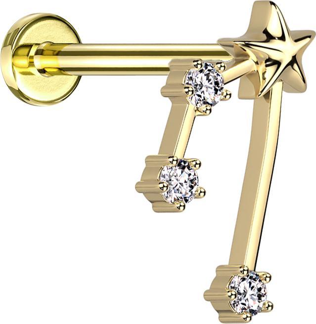 Immagine prodotto Star Piercing Micro Labret filo interno placcato oro Segno zodiacale Toro con cristalli (Acciaio chirurgico 316L, Ottone)