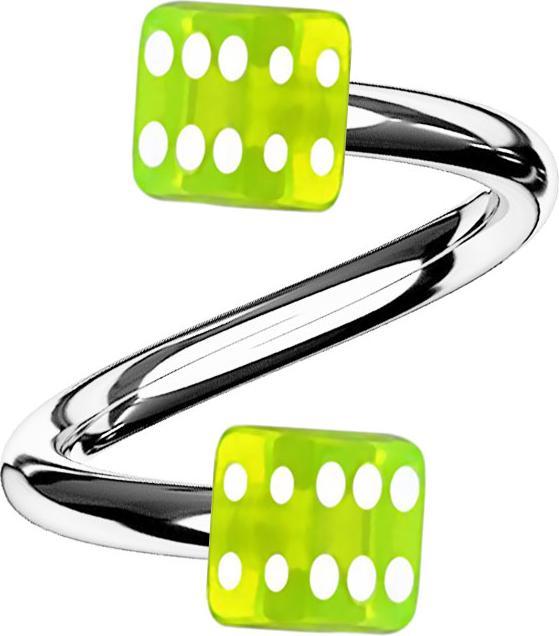 Produktbild Star Piercing Micro Spirale silber mit zwei Würfel grün transparent (Acryl, ohne Messing, Chirurgenstahl 316L)