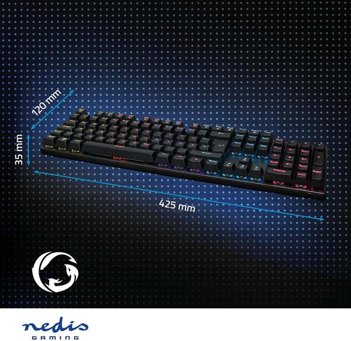 Actual product image Nedis Wired Gaming Keyboard USB Type-A Mechanical Keys LED German DE-Layout Powered by (DE, Cable)