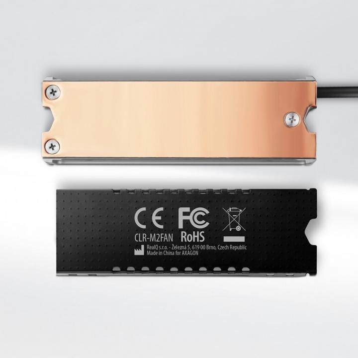 Produktbild Axagon CLR-M2FAN computer cooling system Solid-state drive Heatsink/Radiatior Grey 1 pc(s)