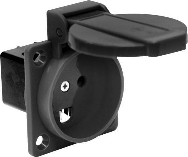 Image du produit PCE Système danois prise de courant 13A 3p 250V IP44 noir, connexion arrière, brides