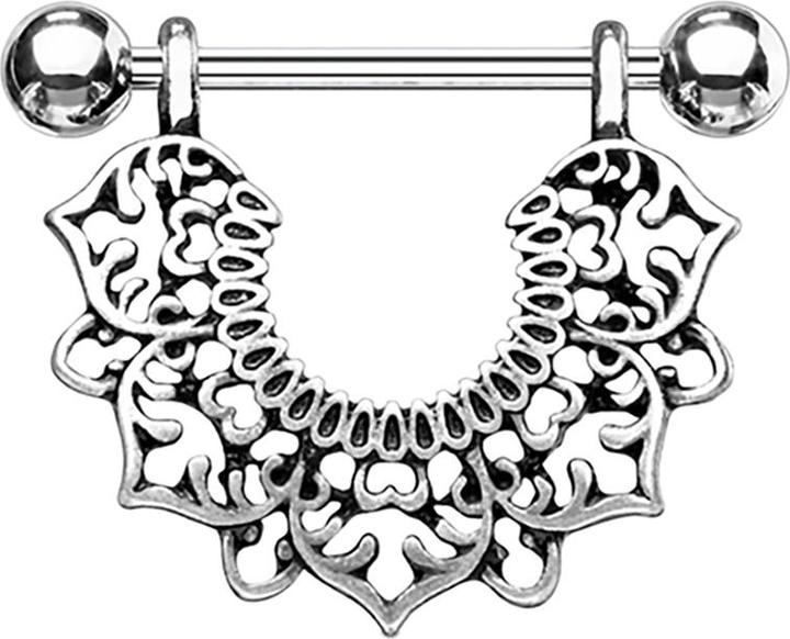 Produktbild Star Piercing Barbell silber mit zwei Kugeln filigrane Blume (Chirurgenstahl 316L, Messing)