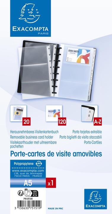 Produktbild Exacompta Visitenkartenbuch A5 für 120 Visitenkarten, Schwarz (16 x 21 cm)