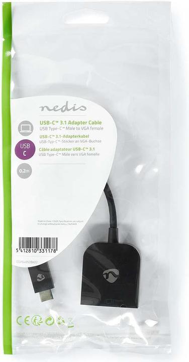 Produktbild Nedis USB Adapter USB 3.2 Gen 1 USB-CT Male VGA Female 5 Gbps 0.20 m Round Nickel Plated PVC Black P (USB, 20 cm)