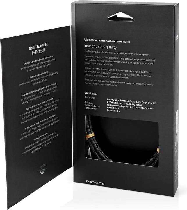 Produktbild Nedis Optisches Audiokabel | Toslink Stecker | Toslink Stecker | 2.00 m | rund | Baumwolle | Gun Met (2 m, TOSLINK)