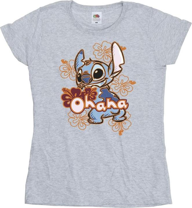 Disney Lilo And Stitch Ohana Orange Hibiscus TShirt (M)