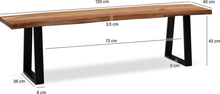 Actual product image FineBuy Dining room bench Acacia solid wood dining bench Tree edge kitchen bench (40 cm)