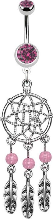 Immagine prodotto Star Piercing Banana argento con ciondolo acchiappasogni 3 palline e piume rosa (Acciaio chirurgico 316L, senza ottone)