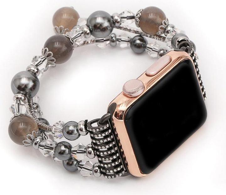 Hermex Apple Watch 44mm / 42mm Damen Luxus Charm Armband Perlen SILBER SCHWARZ
