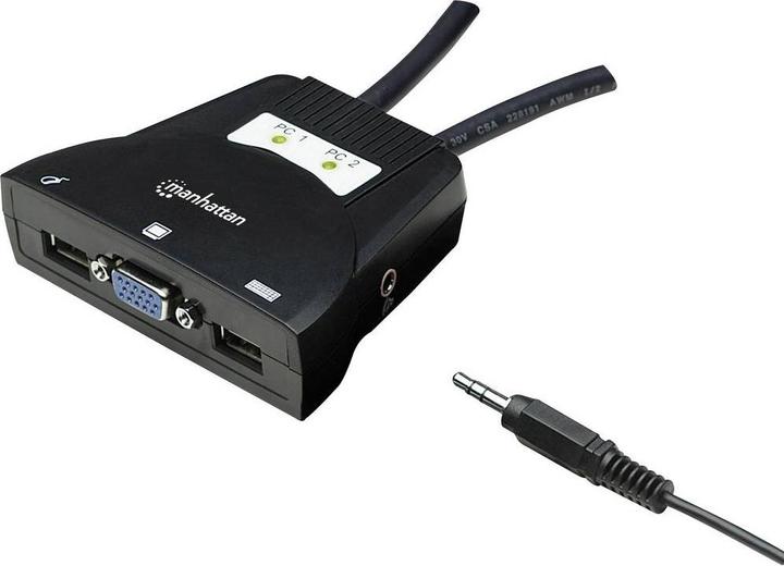 Actual product image Manhattan 2-Port Mini KVM Switch, USB, Audio, black