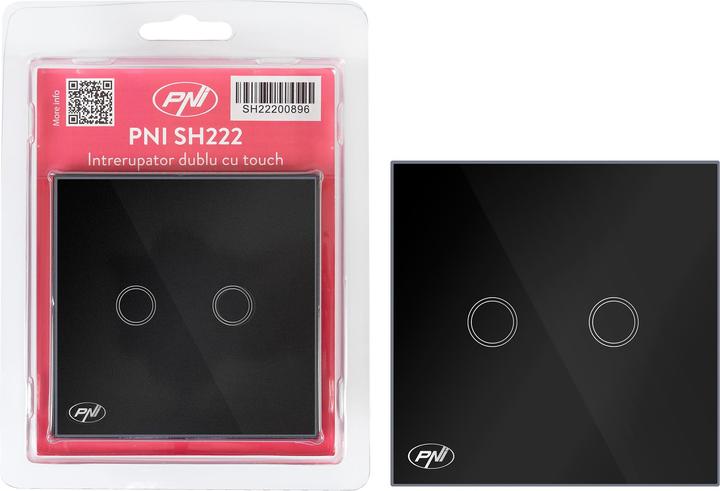 Immagine prodotto PNI SH222 Interruttore a doppio tocco in vetro, nero con display LED, 10 A, 2 x 200 W