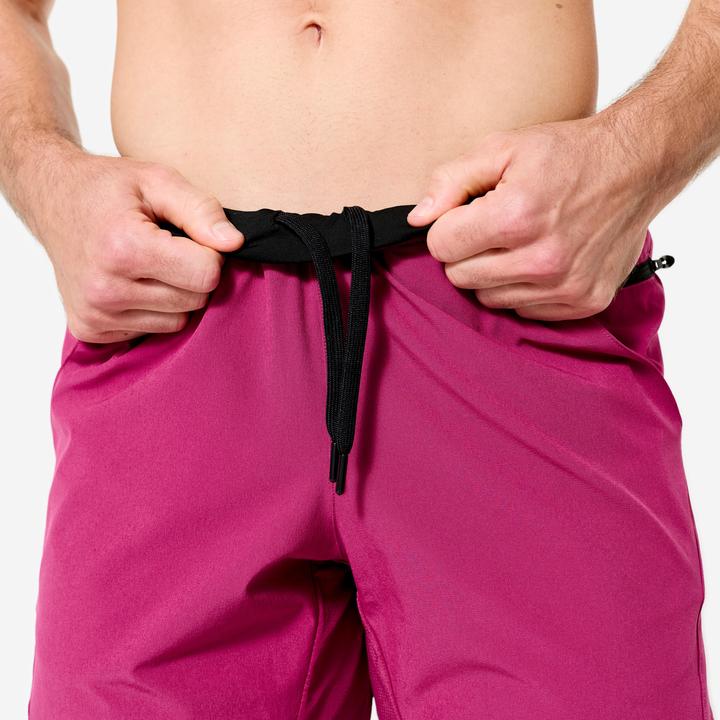 Actual product image Domyos Men's 2-in-1 Breathable Zipped Pocket Fitness Shorts - Purple (M)