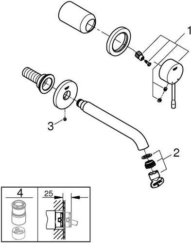 Produktbild Grohe 2-Loch-Waschtischbatterie ESSENCE Ausldg 183mm co sun gebü