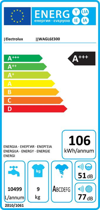 Label énergétique Electrolux Wagl6e300 (9 kg, Gauche)