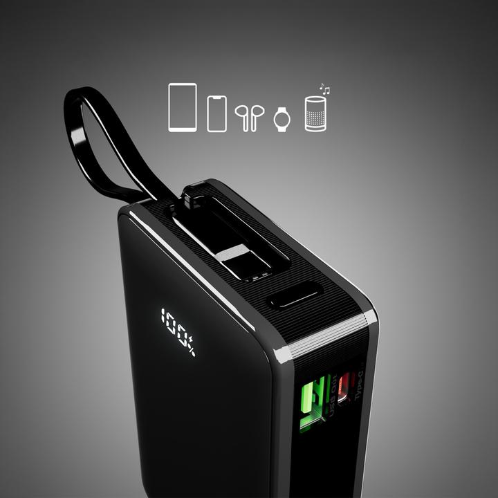 Produktbild SBS Powerbank 20.000mAh 20W PD LCD USB-C Kabel schwarz (20000 mAh, 20 W)
