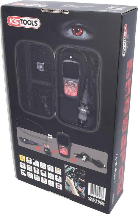 Actual product image KS Tools HD videoscope set with Ø 3.9 mm 180° and 0° HD front camera probe, flexible PVC sheath, 3-piece
